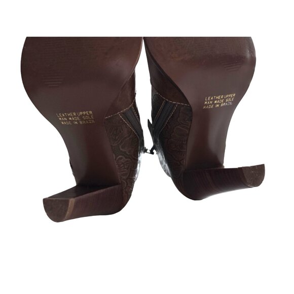 Worthington Brown Embossed Leather Boots Pointed Toe Zip Strap Buckle Size 9.5 - Picture 8 of 10